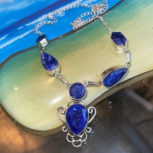 Genuine sapphire silver necklace